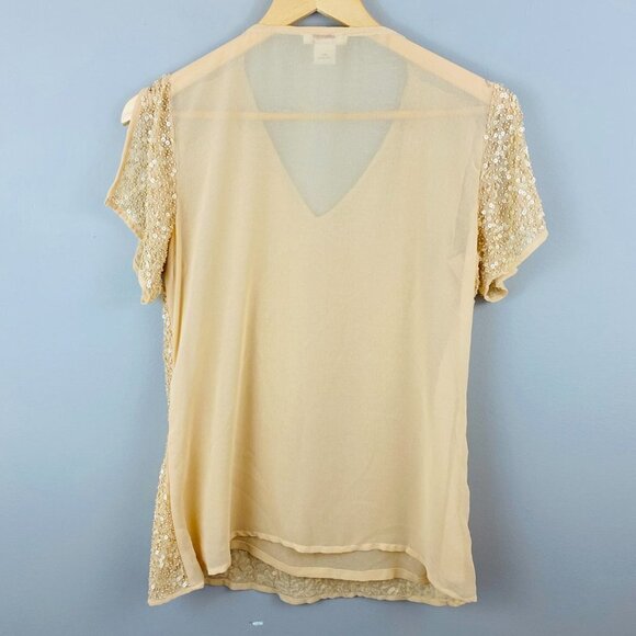 Sundance Blouse Womens Small Sequined Chiffon Sheer Gold Split Sleeve NYE - Picture 4 of 4